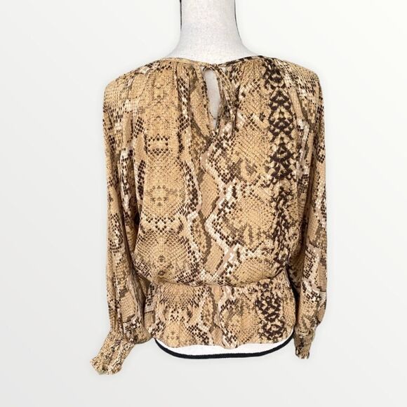 H&M Smocked Python Print Peplum Blouse Size Small - Picture 2 of 6